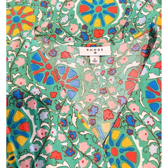 Rhode Womens Dress Green Zinnia Floral Mini Surplice V Neck A Line Boho Size 8 - Picture 6 of 8